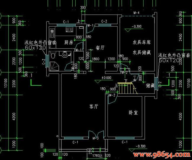 首层面积137平方米2层别墅设计施工图一楼平面图