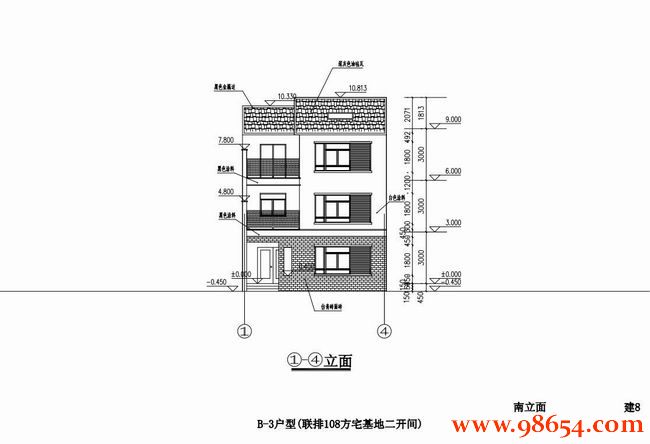 首层面积105平方米3层住宅全套正立面图