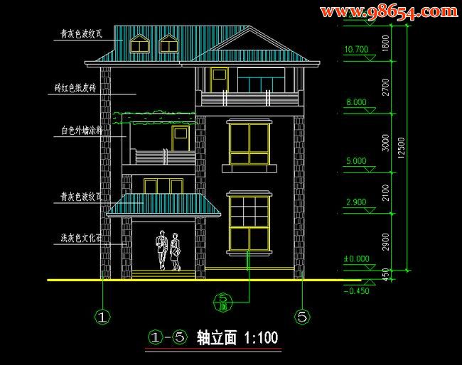 三层137平米农村现代化住宅设计图正立面图