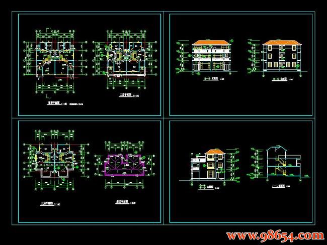 首层面积179平方米3层双拼别墅施工图全套预览图