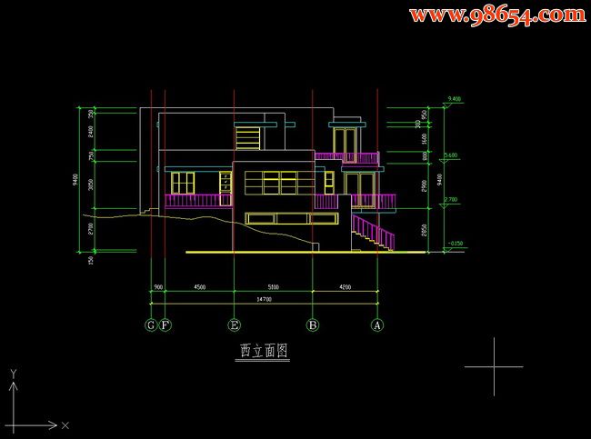 三层5室3厅5卫别墅平立面图正立面图