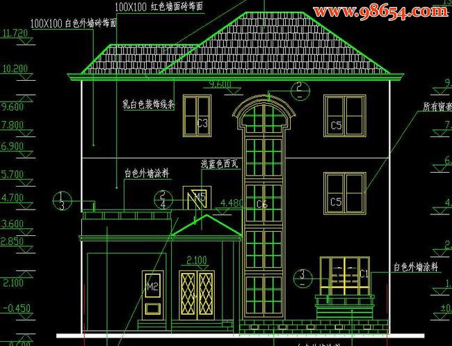 瓷都世纪花园三层A型别墅户型图正立面图