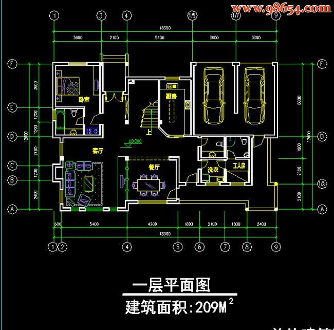 首层219平方米2层独立别墅施工图一楼平面图