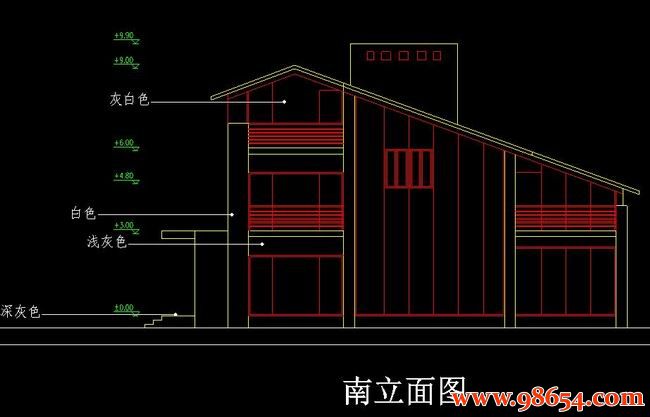 首层面积193平方米3层E型高档别墅方案平立剖图正立面图