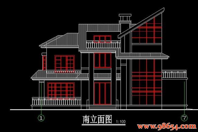 首层面积205平方米2层别墅施工图正立面图