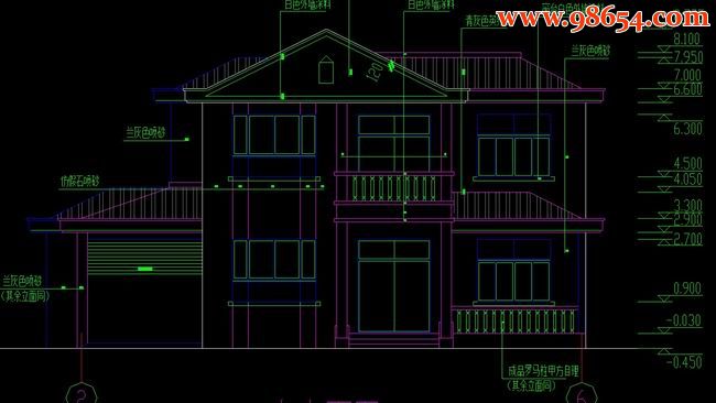 两层6室3厅3卫别墅结构建筑施工图正立面图