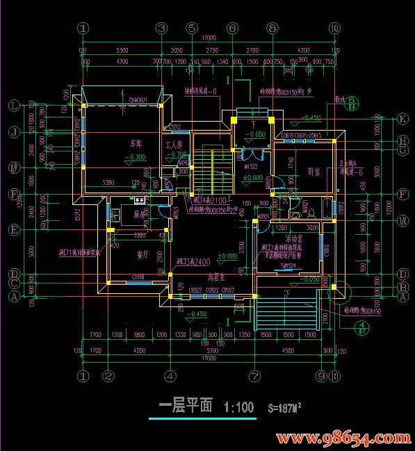 首层面积204平方米3层独栋豪华别墅设计施工图一楼平面图