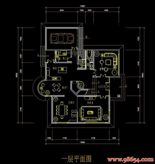 首层面积248平方米2层D型别墅设计方案一楼平面图