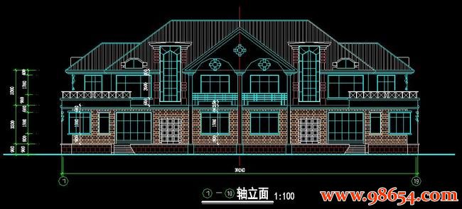 首层面积453平方米2层联体别墅设计施工图正立面图