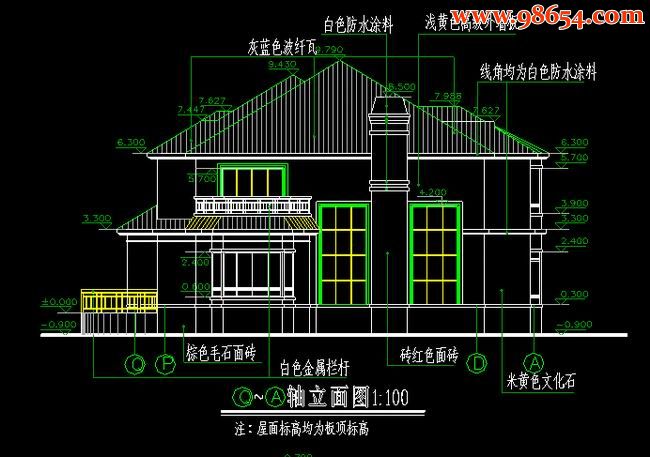 两层280平米农村住宅施工图正立面图