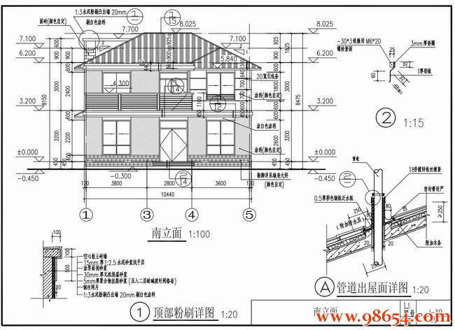 首层面积95平方米2层别墅建筑结构水电图正立面图