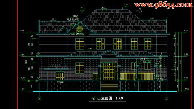 两层带5室3厅5卫地下室独栋豪华别墅设计图正立面图