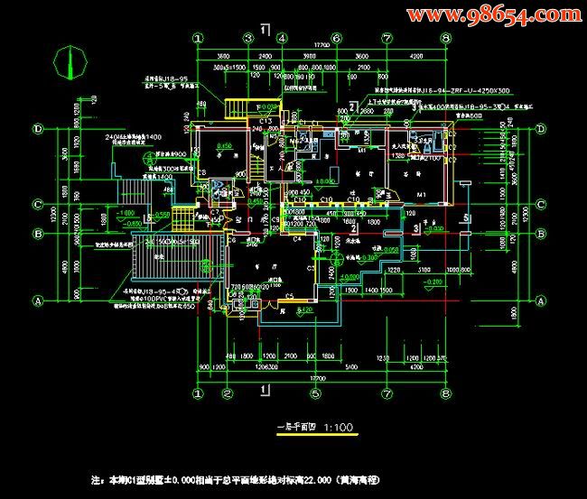 首层217平方米2层c1型施工正图一楼平面图