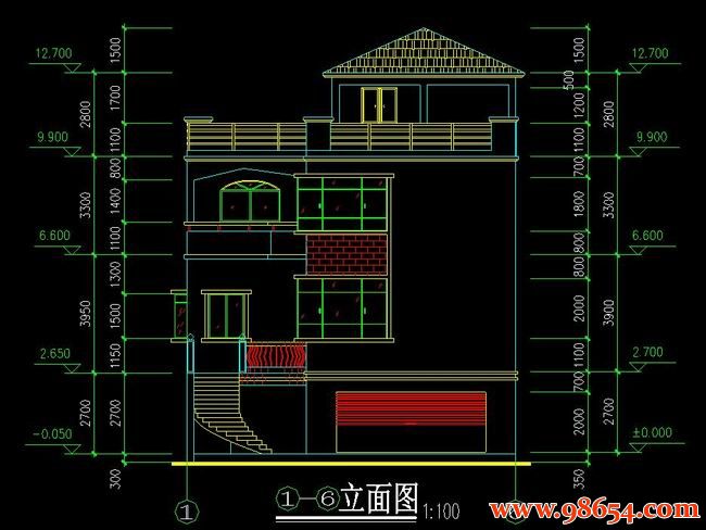 首层面积291平方米3层住宅别墅设计图正立面图