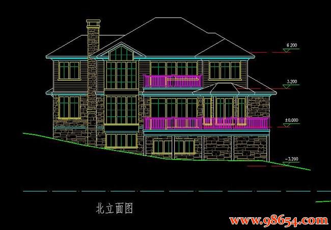 首层面积252平方米2层别墅建筑设计施工图正立面图