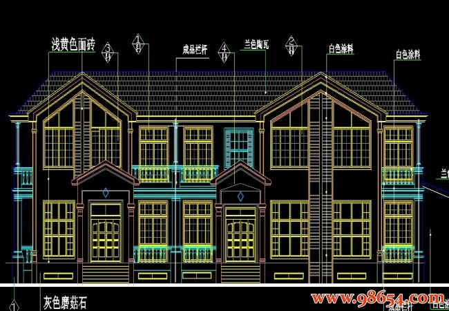 首层面积645平方米二层双拼别墅设计图正立面图