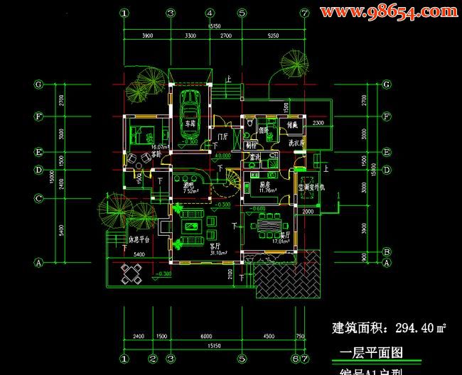 两层5室3厅4卫欧式别墅方案图一楼平面图