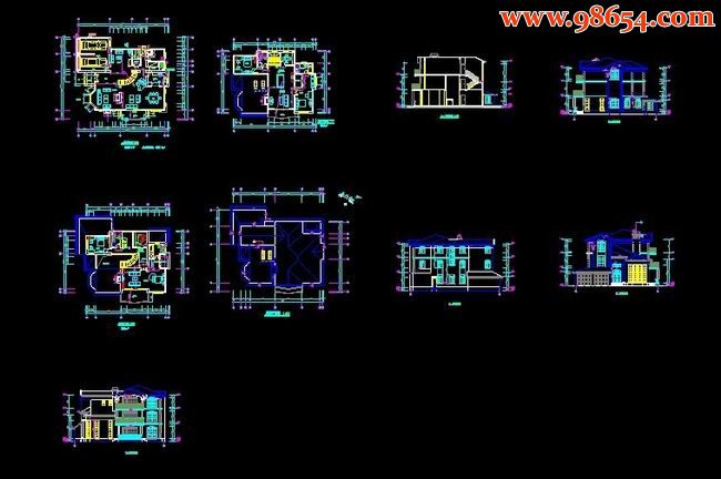 某地三层别墅设计CAD图 全套预览图