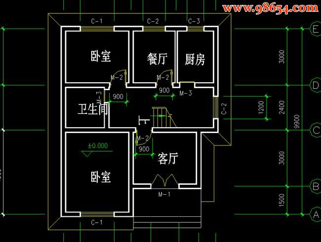 首层80平方米2层农村住址施工图一楼平面图