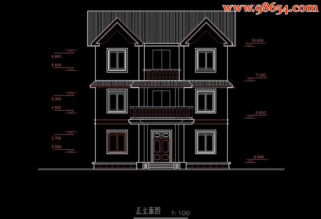 三层7室3厅5卫别墅设计施工图正立面图