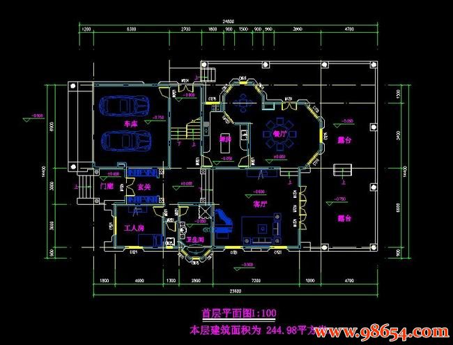 首层面积339平方米2层别墅设计施工图一楼平面图