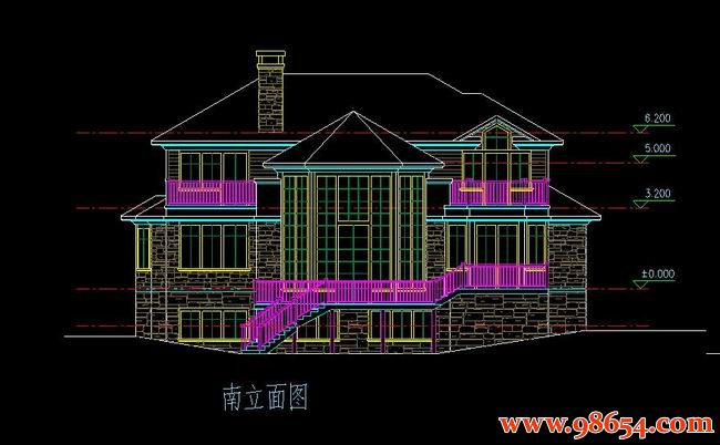  首层面199平方米2层全套别墅设计施工图正立面图