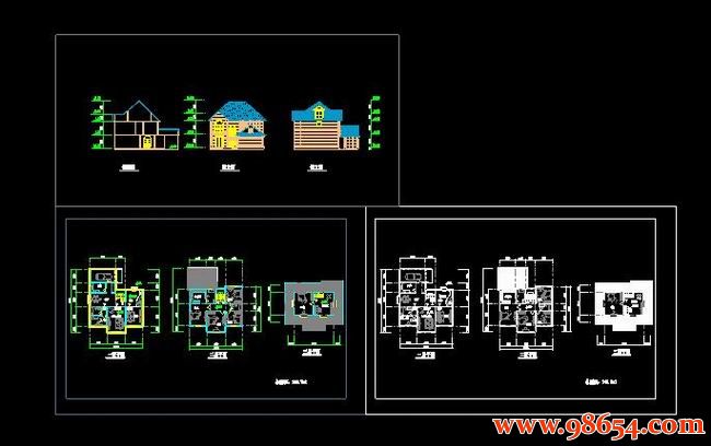 首层面积198平方米3层农村别墅设计施工图全套预览图