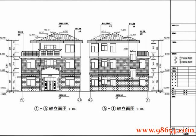 首层面积409平方米3层农村住宅施工图正立面图