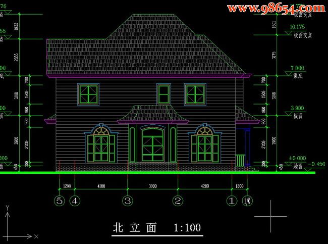 两层农村自建小别墅施工图2正立面图