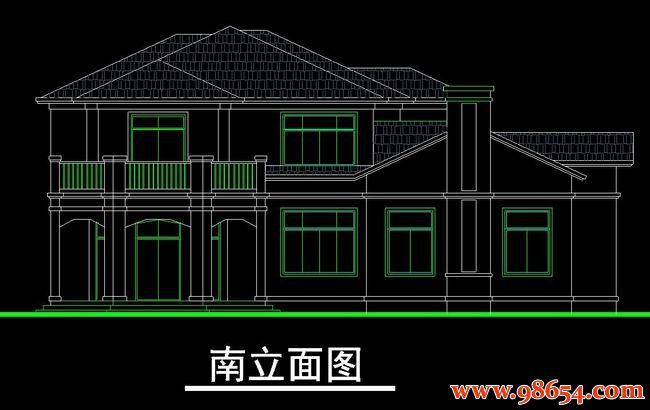 首层面积303平方米2层农村住宅施工图正立面图