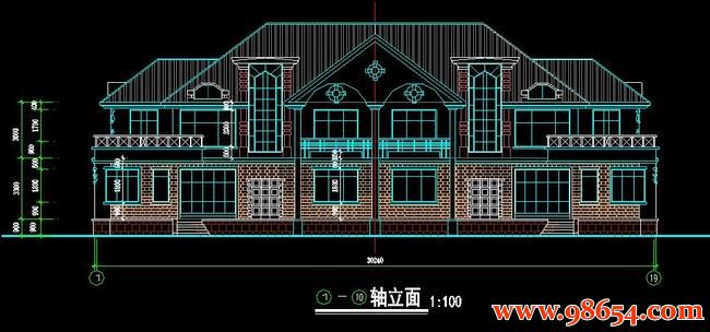 首层面积453平方米2层别墅建筑设计施工图正立面图