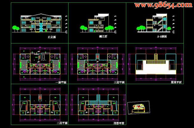 四层双拼现代别墅图纸全套预览图