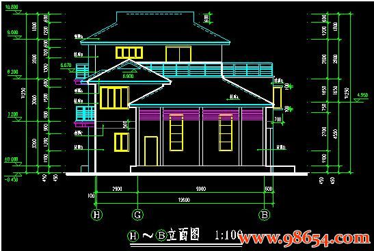 首层面积213平方米3层别墅建筑施工图正立面图