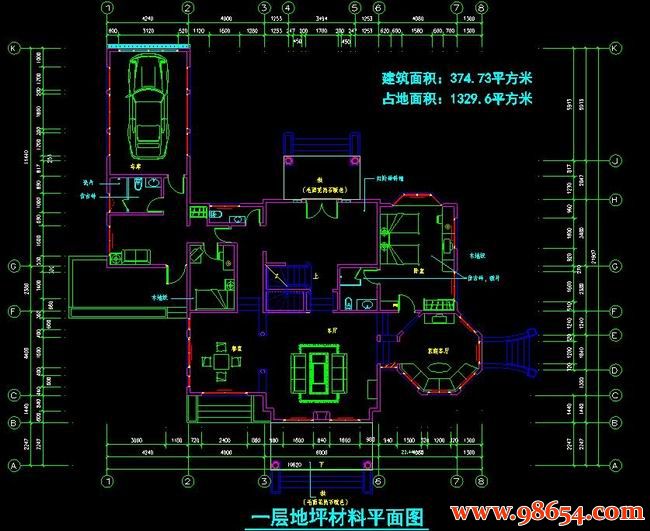 首层面积374平方米2层别墅建筑设计施工图一楼平面图