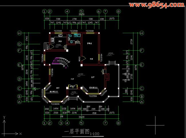 三层7室2厅5卫别墅设计图一楼平面图