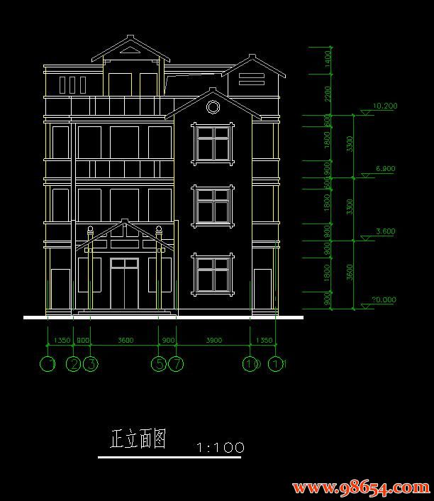 首层面积174平方米4层新农村独栋别墅施工图正立面图