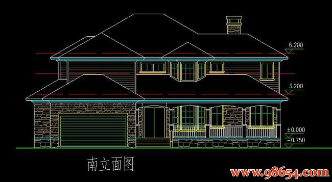 首层面积252平方米2层带地下室别墅施工图正立面图