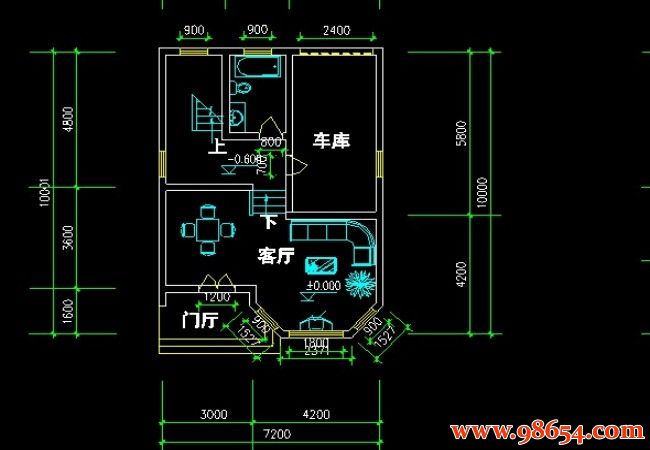 首层面积72平方米三层小别墅设计图一楼平面图