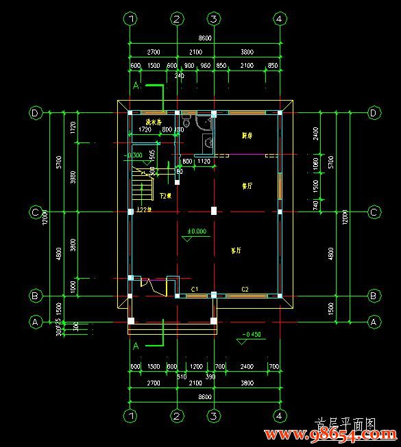 首层面积103平方米3层别墅全套建筑结构设计图一楼平面图