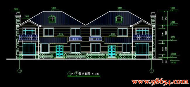 首层面积364平方米2层别墅建筑设计图纸正立面图