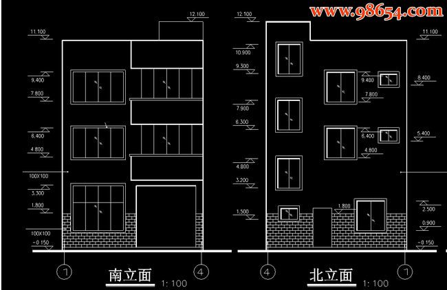 首层面积86平方米3层私人住宅建筑结构图正立面图