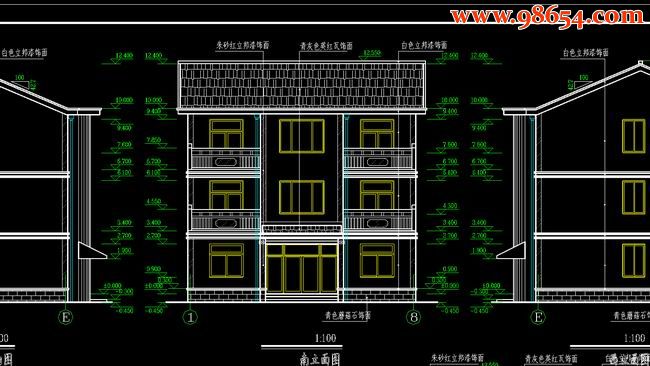 三层394平米农村别墅建筑图正立面图