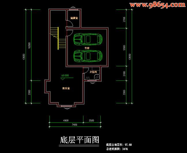 两层5室3厅5卫带车库层别墅建筑方案一楼平面图