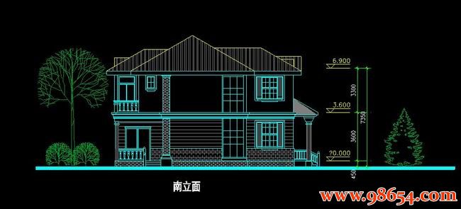 首层面积227平方米2层D型别墅施工图正立面图