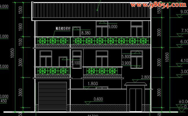 新农村三层联排住宅图纸正立面图