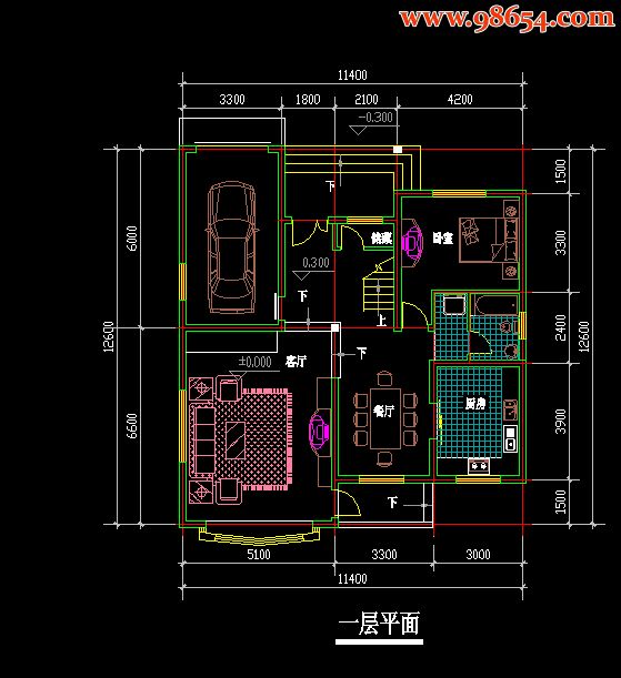 两层8室2厅4卫中档F户型别墅设计图一楼平面图