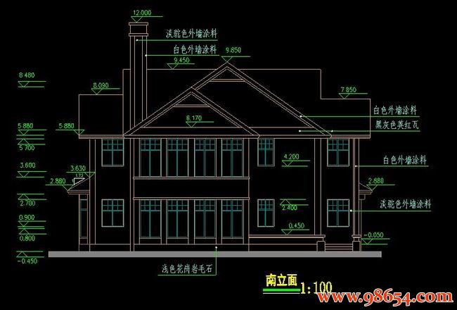 首层面积234平方米2层东方花园C型别墅建筑图正立面图