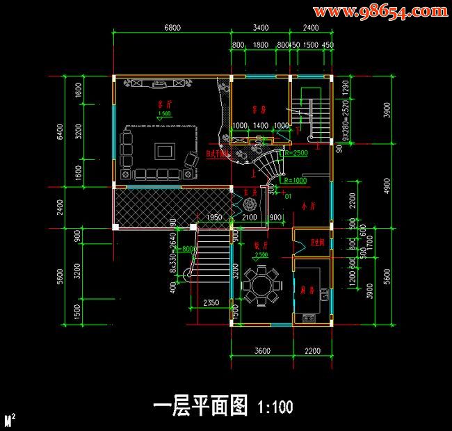 三层397平米农村私家别墅施工图一楼平面图