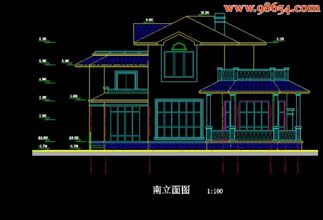 三层270平米农村独立住宅施工图正立面图