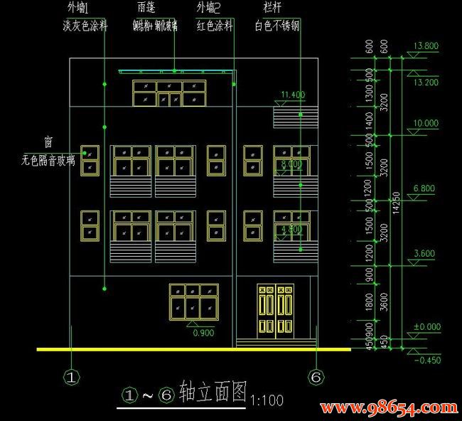 首层面积100平方米4层独栋别墅设计施工图全套正立面图